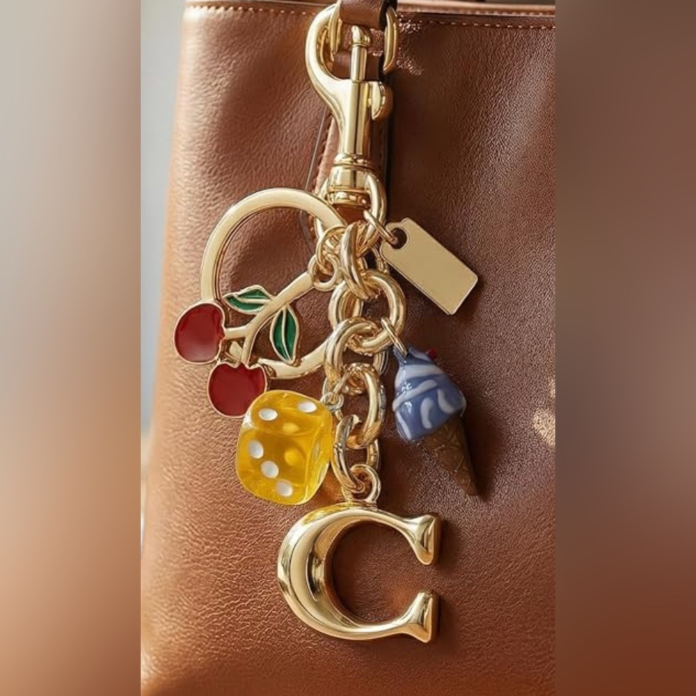Adorable Coach C Logo Charm Keychain Bag charm with Gold Accents - Picture 3 of 5